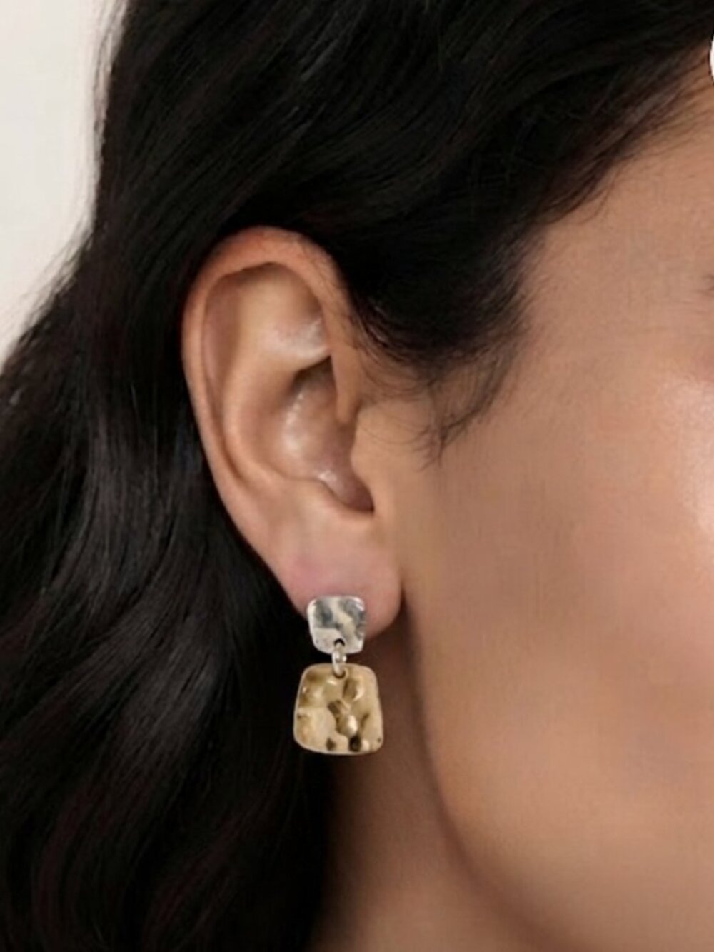 Vintage Two-Tone Hammered Drop Earrings | Y2K Era